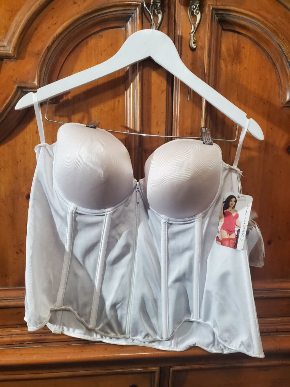 NWT Coquette Diva White Zip Front Corset Bustier Garter Set 3X/4X 48-52D NOS